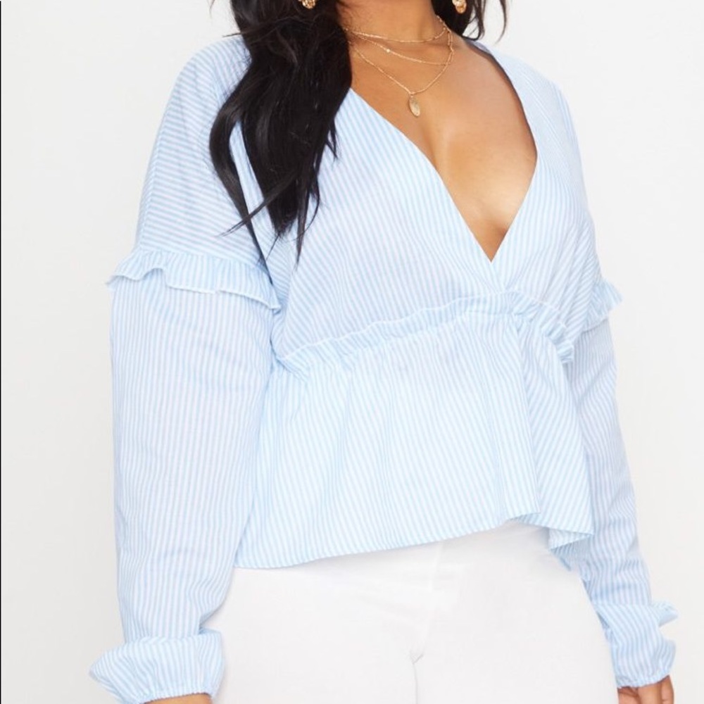 Blue Striped Frill Detail Top